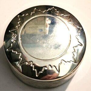Silver-Tone Round Trinket Box With Sunburst Design & Velvet Lined Interior
